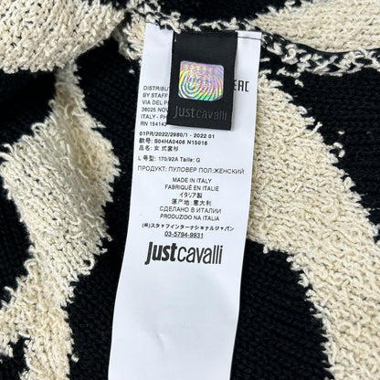 Just Cavalli ジャストカヴァリ ベージュ×ブラック コットン混 ゼブラ柄 クロップドニットカーディガン トップス