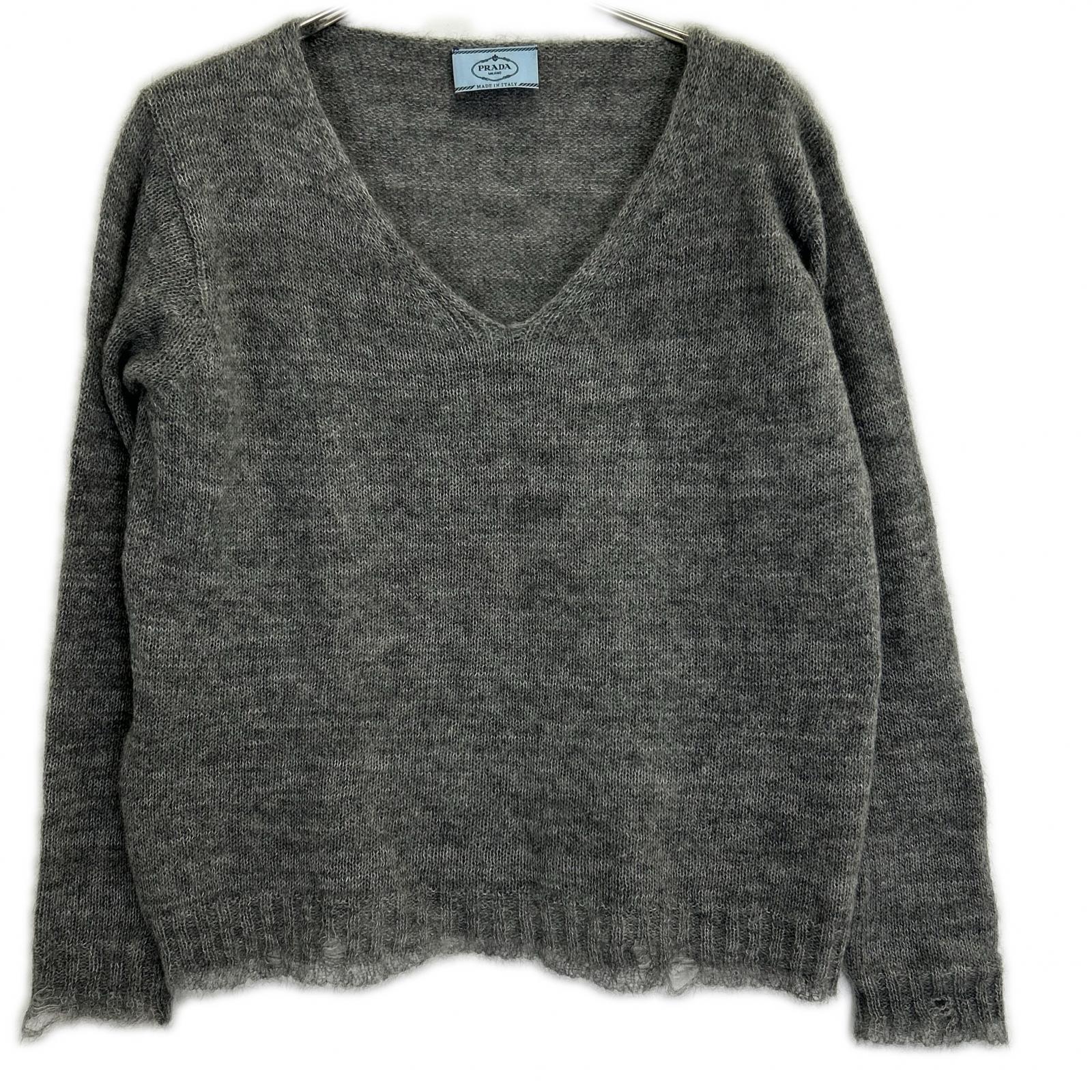 PRADA プラダ グレー 1F88 モヘア ダメージ加工ニット トップス