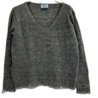 PRADA プラダ グレー 1F88 モヘア ダメージ加工ニット トップス