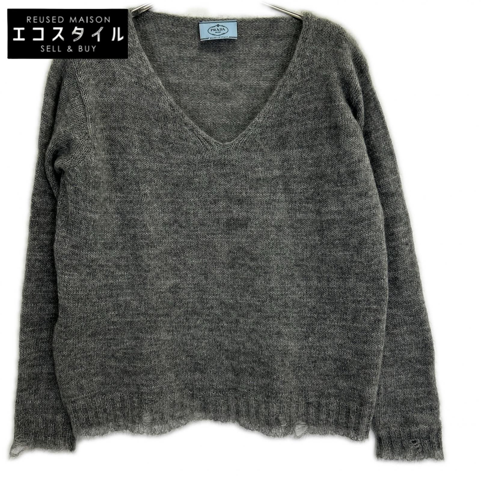 PRADA プラダ グレー 1F88 モヘア ダメージ加工ニット トップス