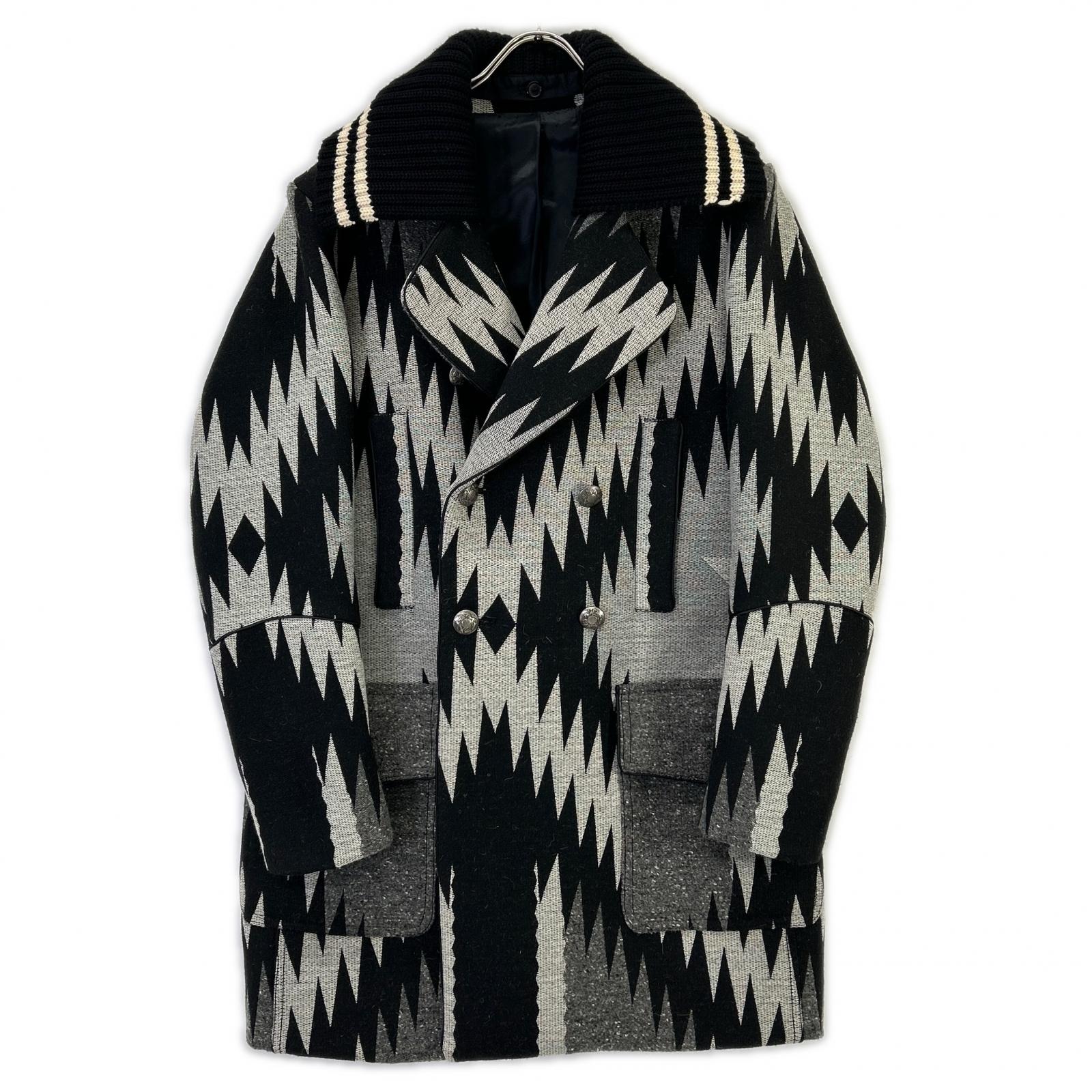 DIESEL BlackGold ディーゼルブラックゴールド グレー ネイティブ柄 コンチョボタン コート コート