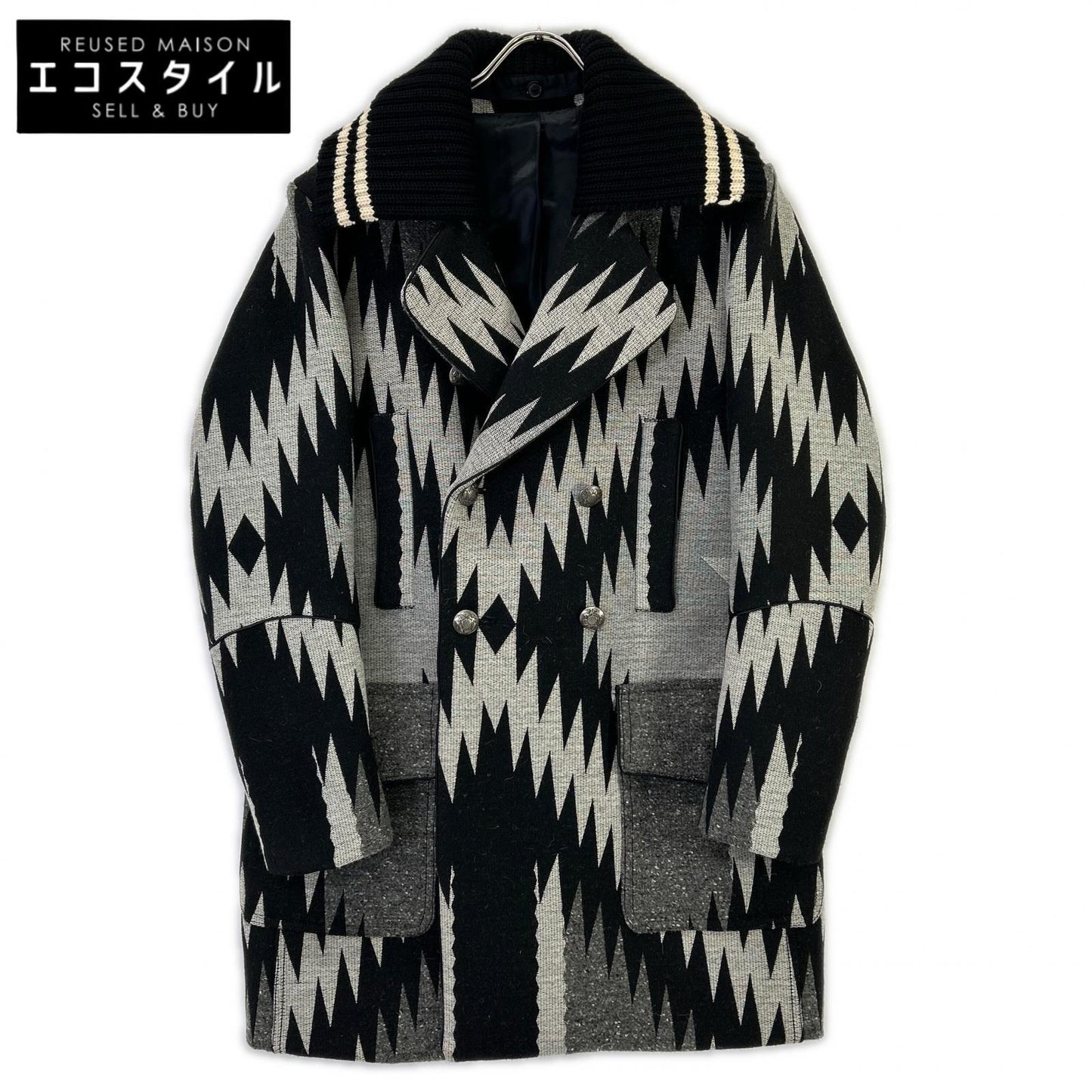 DIESEL BlackGold ディーゼルブラックゴールド グレー ネイティブ柄 コンチョボタン コート コート