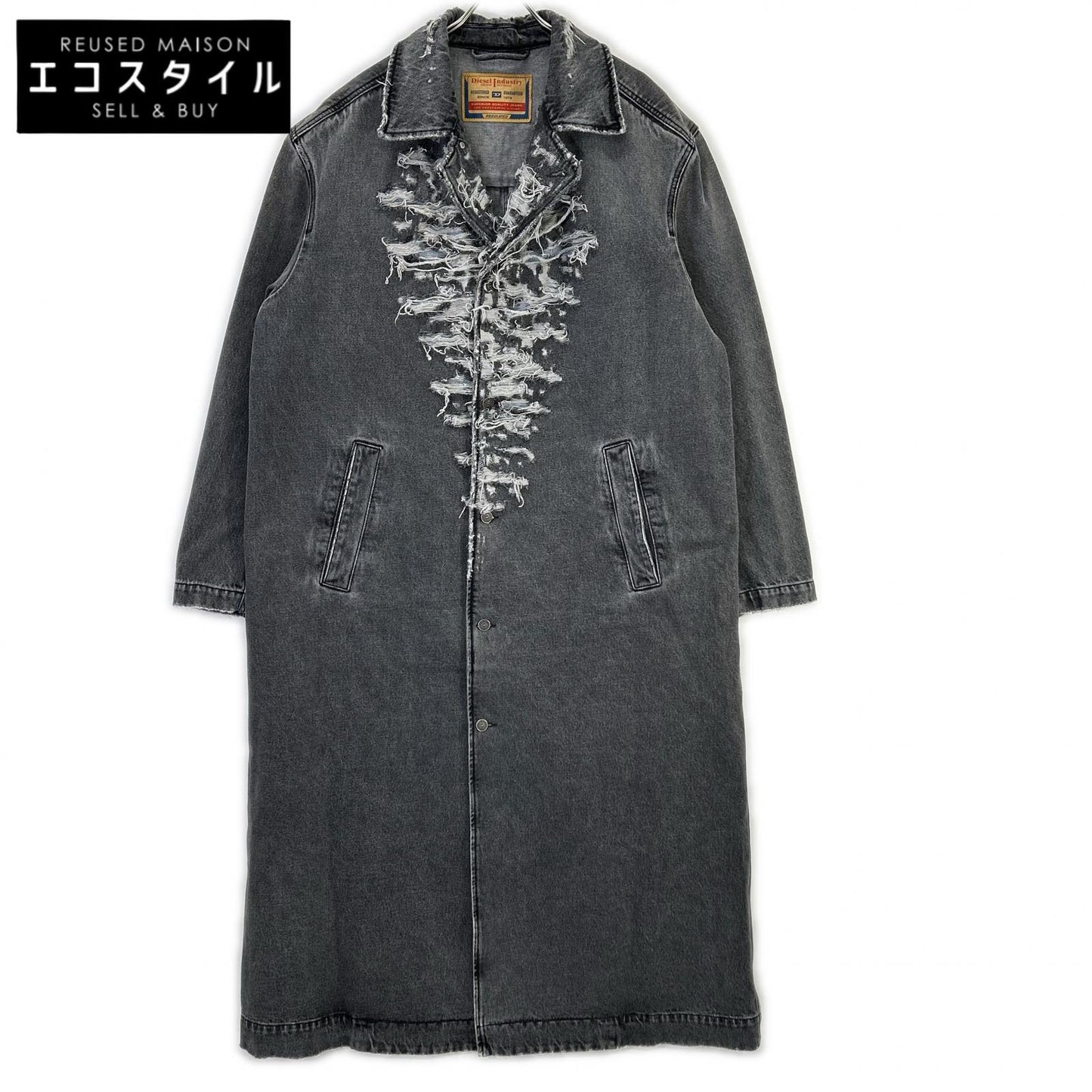 DIESEL ディーゼル 22AW D-ROKU-LONG　チャコール クラッシュ加工 デニム ロングコート コート