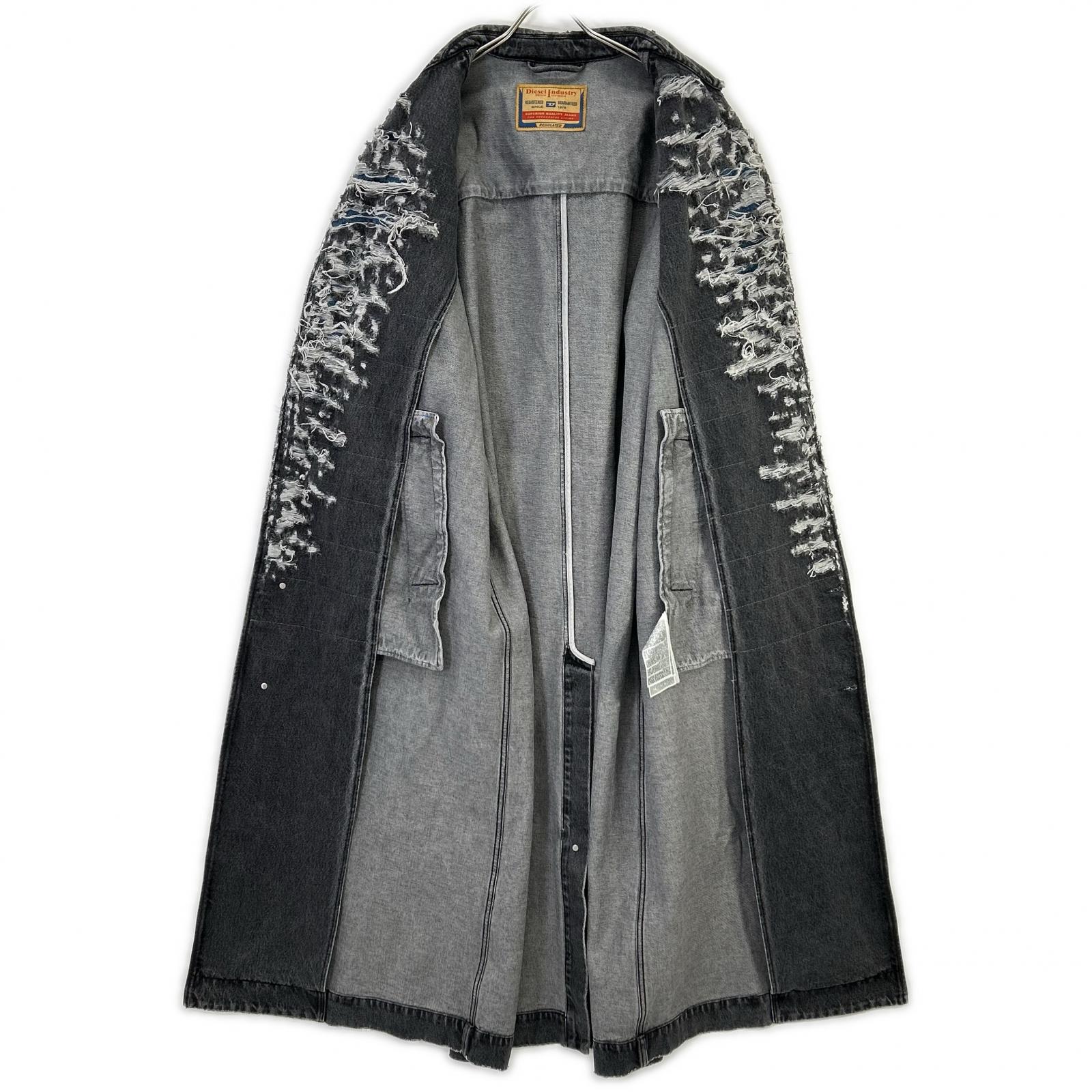 DIESEL ディーゼル 22AW D-ROKU-LONG　チャコール クラッシュ加工 デニム ロングコート コート