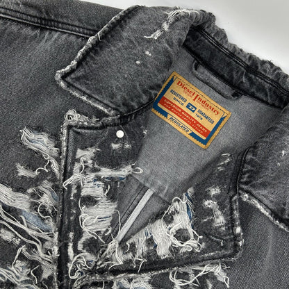 DIESEL ディーゼル 22AW D-ROKU-LONG　チャコール クラッシュ加工 デニム ロングコート コート