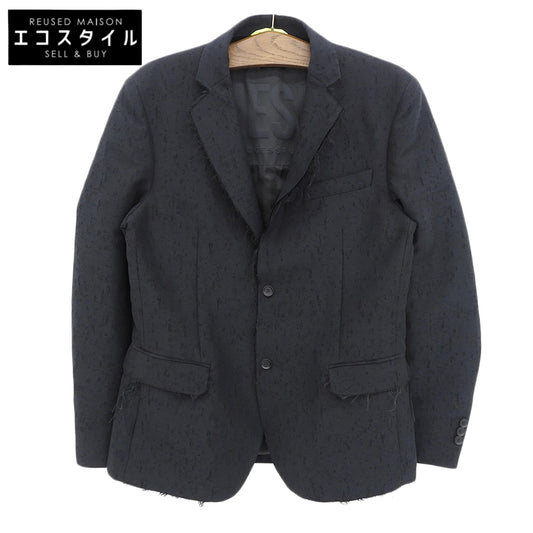 DIESEL ディーゼル 美品 シルク混 ダメージ加工 切りっぱなし テーラードジャケット メンズ ブラック 48 ジャケット