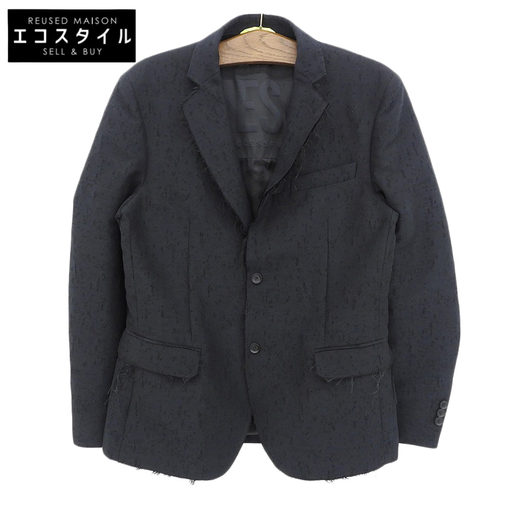 DIESEL ディーゼル 美品 シルク混 ダメージ加工 切りっぱなし テーラードジャケット メンズ ブラック 48 ジャケット