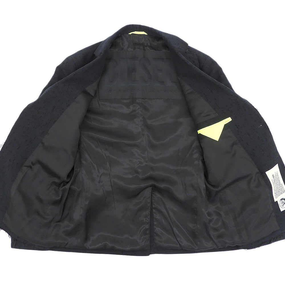 DIESEL ディーゼル 美品 シルク混 ダメージ加工 切りっぱなし テーラードジャケット メンズ ブラック 48 ジャケット