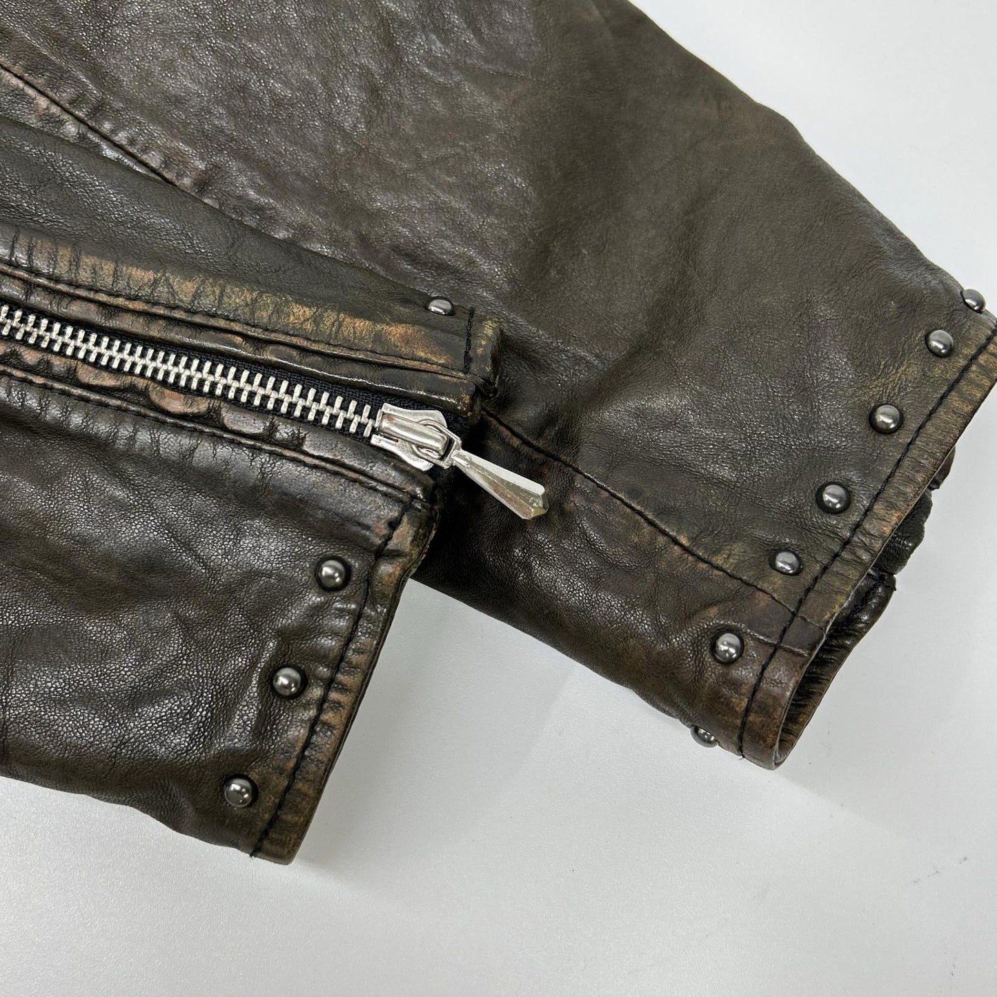 DIESEL ディーゼル ブラウン系 スタッズ USED加工 レザージャケット ジャケット