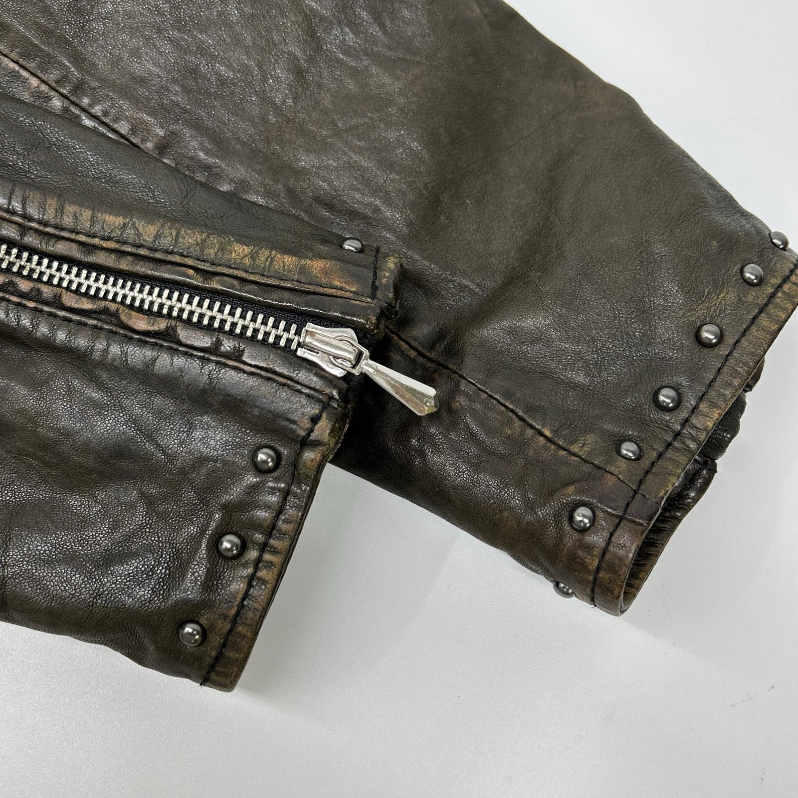 DIESEL ディーゼル ブラウン系 スタッズ USED加工 レザージャケット ジャケット