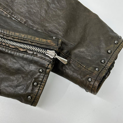 DIESEL ディーゼル ブラウン系 スタッズ USED加工 レザージャケット ジャケット