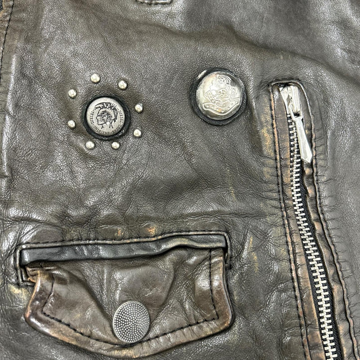 DIESEL ディーゼル ブラウン系 スタッズ USED加工 レザージャケット ジャケット