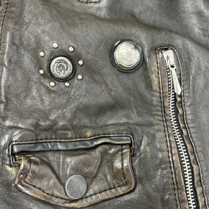 DIESEL ディーゼル ブラウン系 スタッズ USED加工 レザージャケット ジャケット