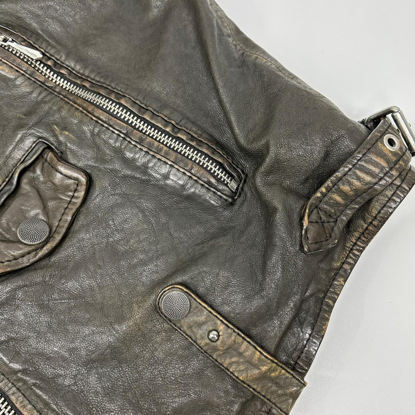 DIESEL ディーゼル ブラウン系 スタッズ USED加工 レザージャケット ジャケット