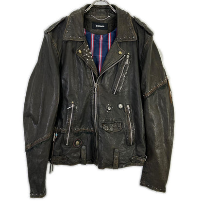 DIESEL ディーゼル ブラウン系 スタッズ USED加工 レザージャケット ジャケット