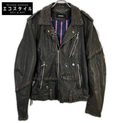 DIESEL ディーゼル ブラウン系 スタッズ USED加工 レザージャケット ジャケット