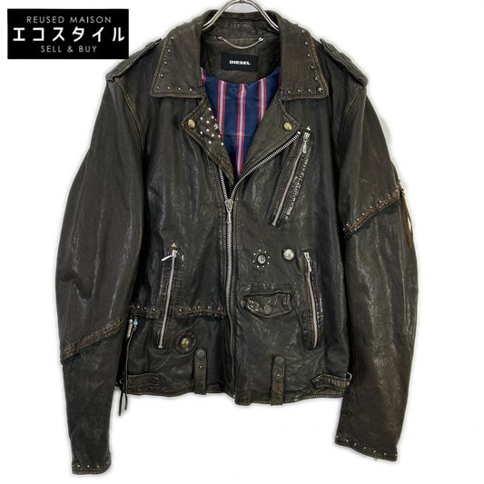 DIESEL ディーゼル ブラウン系 スタッズ USED加工 レザージャケット ジャケット