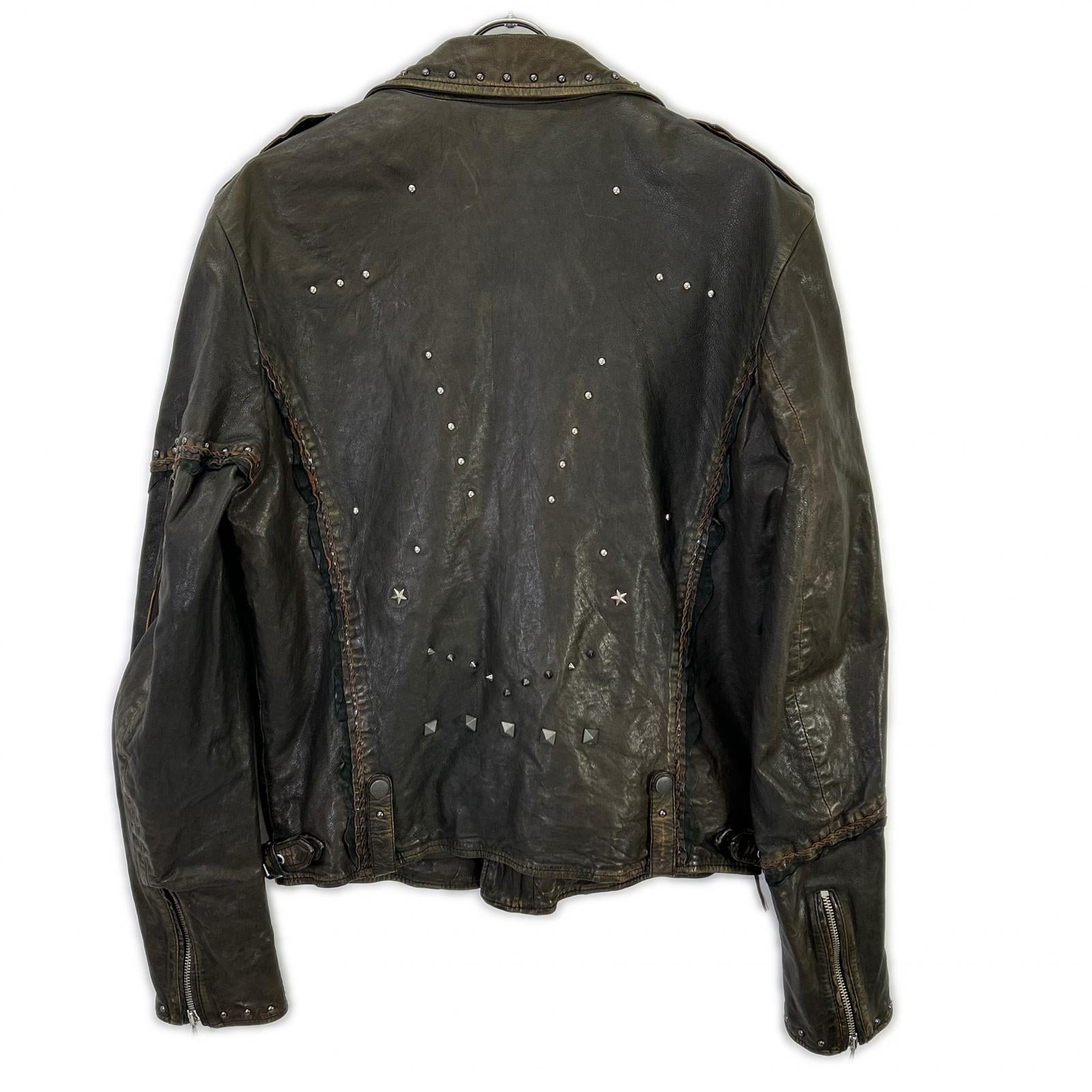 DIESEL ディーゼル ブラウン系 スタッズ USED加工 レザージャケット ジャケット