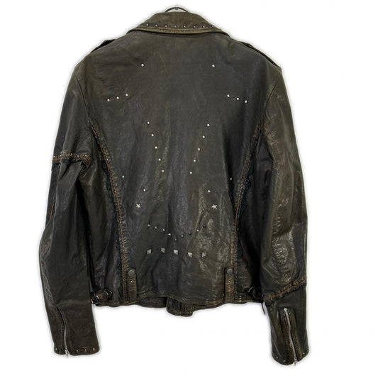 DIESEL ディーゼル ブラウン系 スタッズ USED加工 レザージャケット ジャケット
