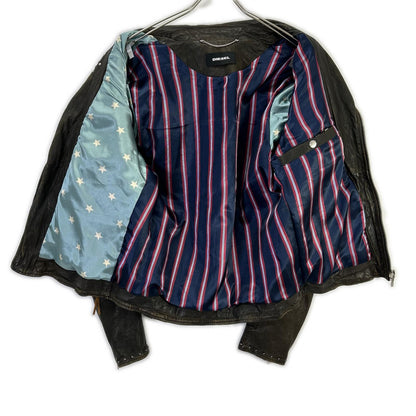 DIESEL ディーゼル ブラウン系 スタッズ USED加工 レザージャケット ジャケット