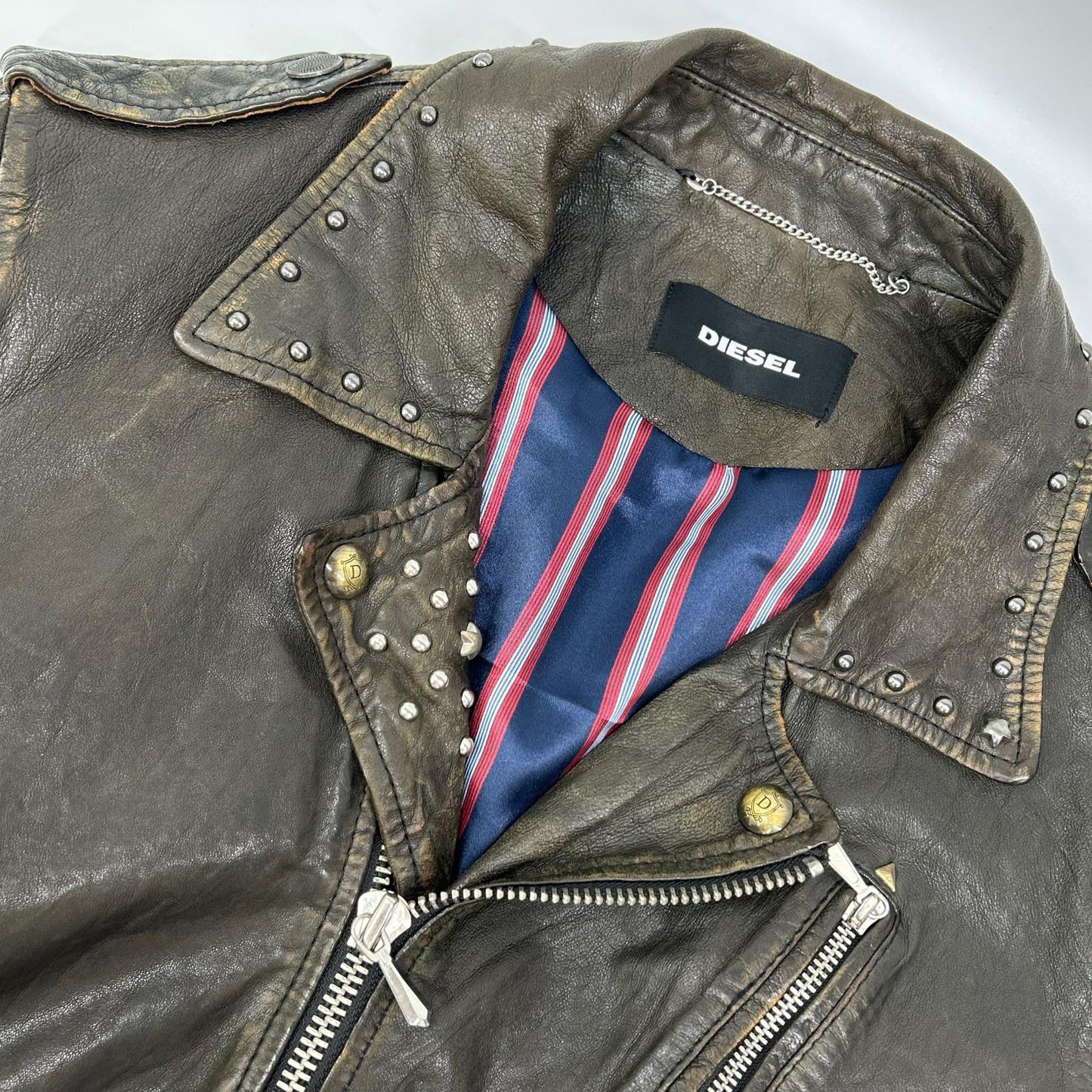 DIESEL ディーゼル ブラウン系 スタッズ USED加工 レザージャケット ジャケット