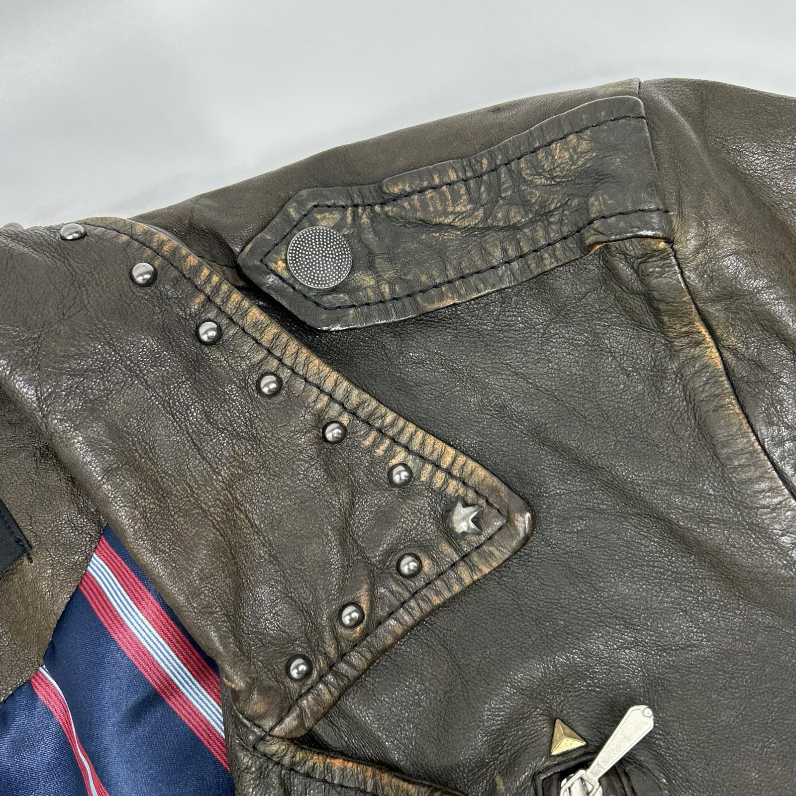 DIESEL ディーゼル ブラウン系 スタッズ USED加工 レザージャケット ジャケット