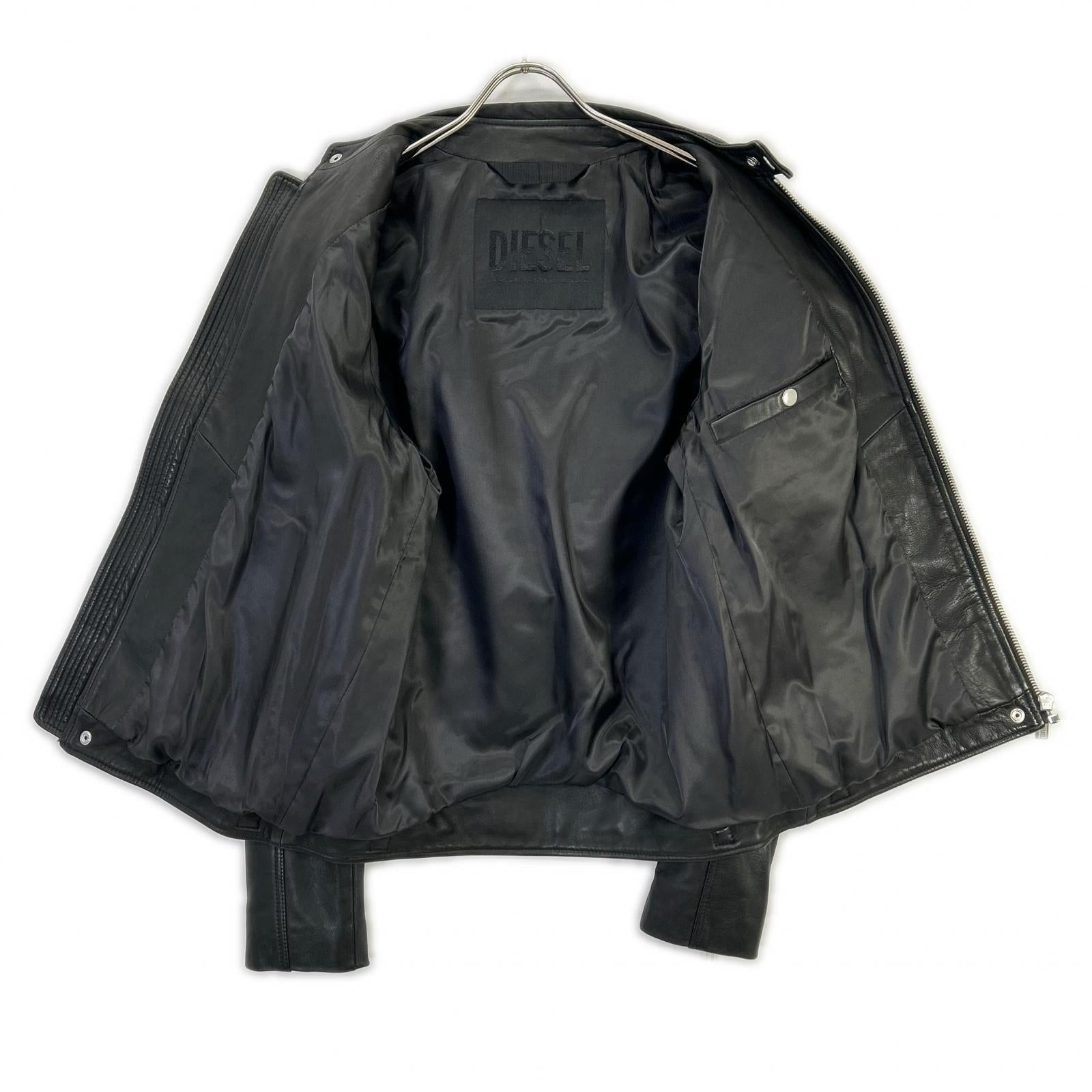 DIESEL ディーゼル ブラック ラムレザー シングルライダース ジャケット