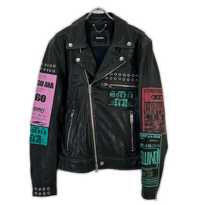 DIESEL Black multi-patchwork double-rider jacket