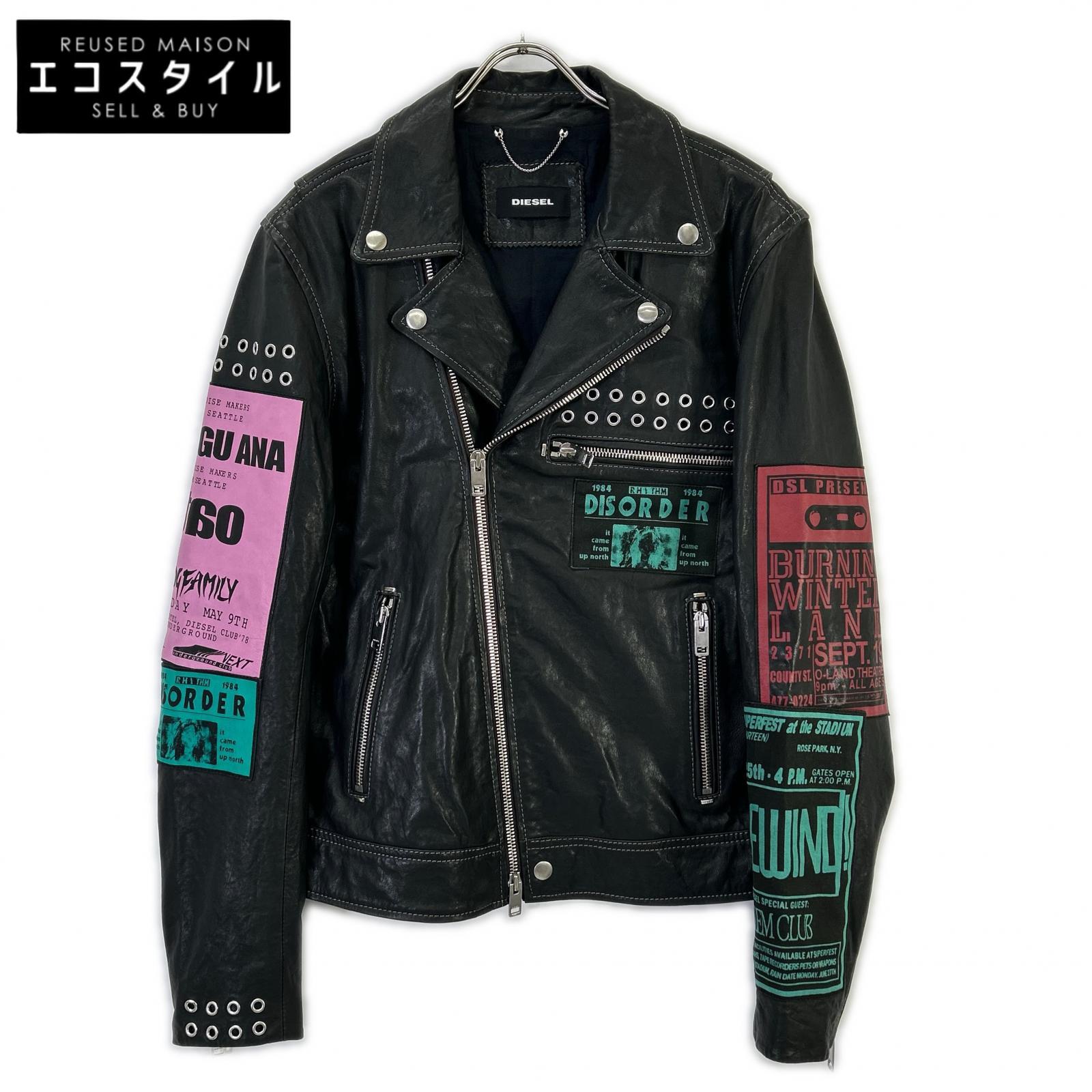 DIESEL Black multi-patchwork double-rider jacket