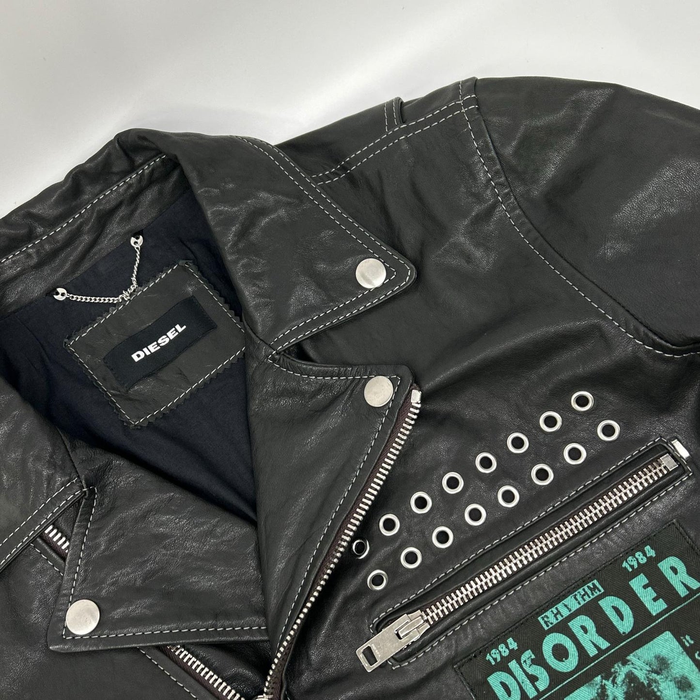DIESEL Black multi-patchwork double-rider jacket