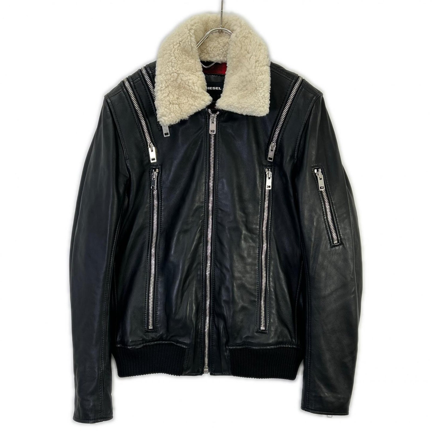 DIESEL ディーゼル ブラック シップデザイン 襟ボア ダブルライダースジャケット ジャケット