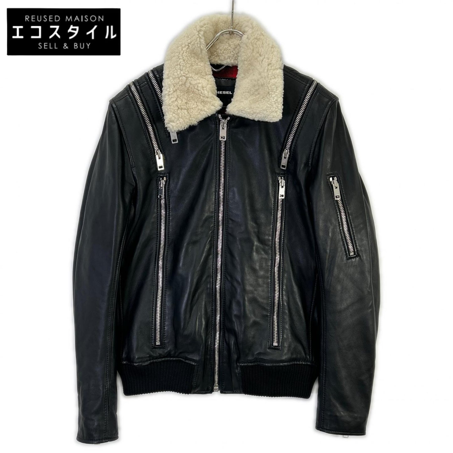 DIESEL ディーゼル ブラック シップデザイン 襟ボア ダブルライダースジャケット ジャケット