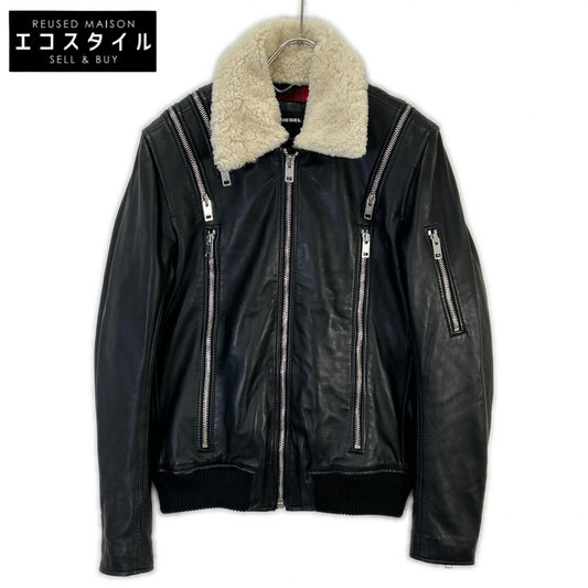 DIESEL ディーゼル ブラック シップデザイン 襟ボア ダブルライダースジャケット ジャケット