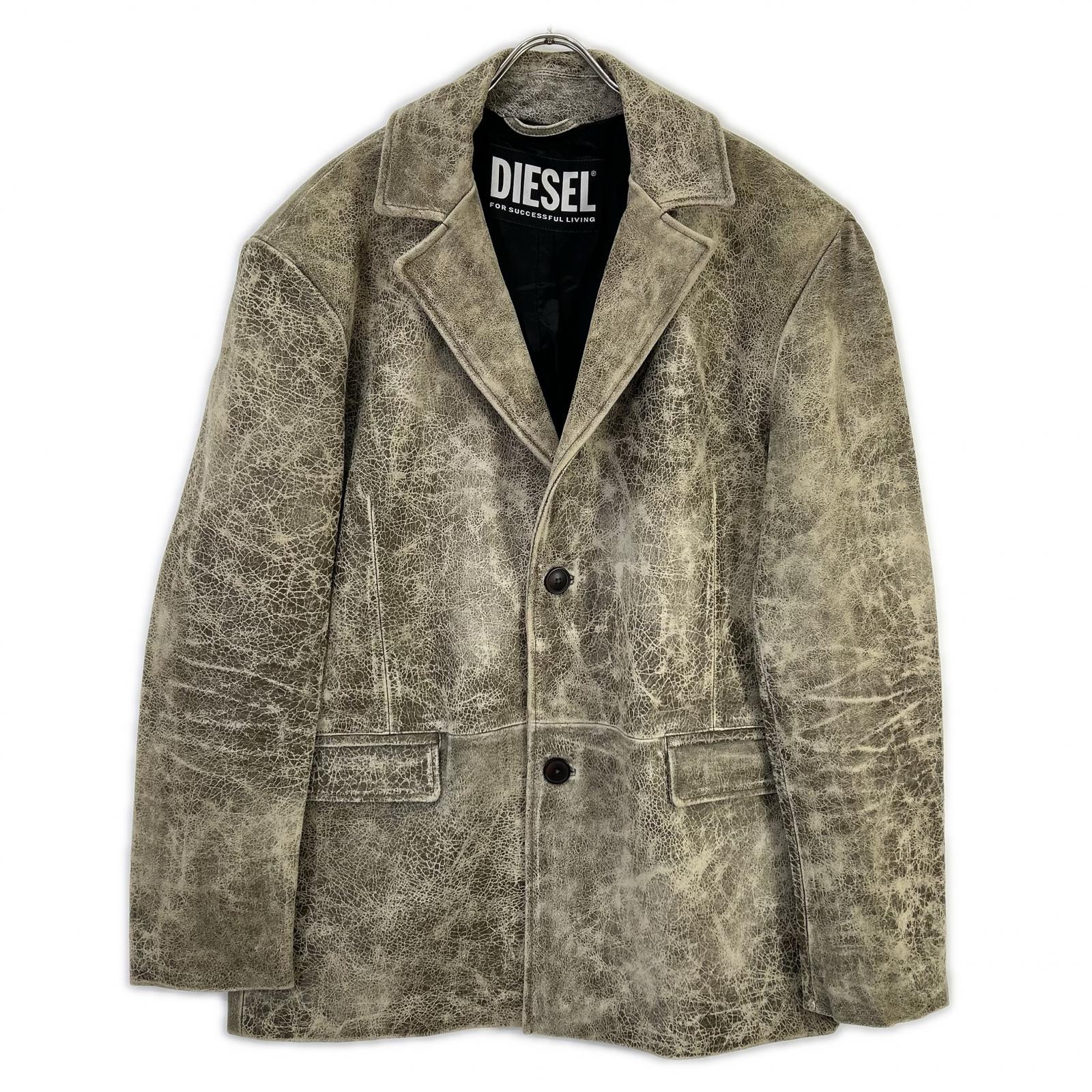 DIESEL ディーゼル カーキ L-BLAZE USED加工 レザージャケット ジャケット