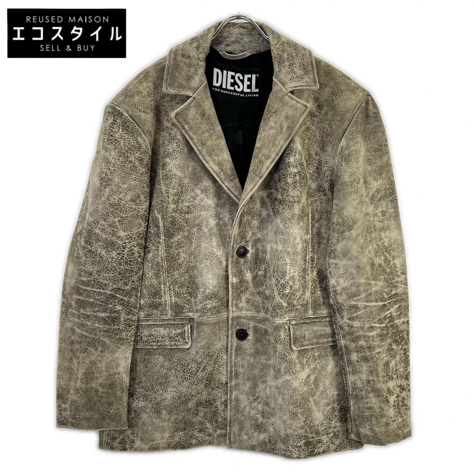 DIESEL ディーゼル カーキ L-BLAZE USED加工 レザージャケット ジャケット