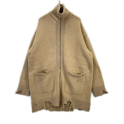 DIESEL ディーゼル キャメル ウール USED加工 ジップ ロングニット トップス