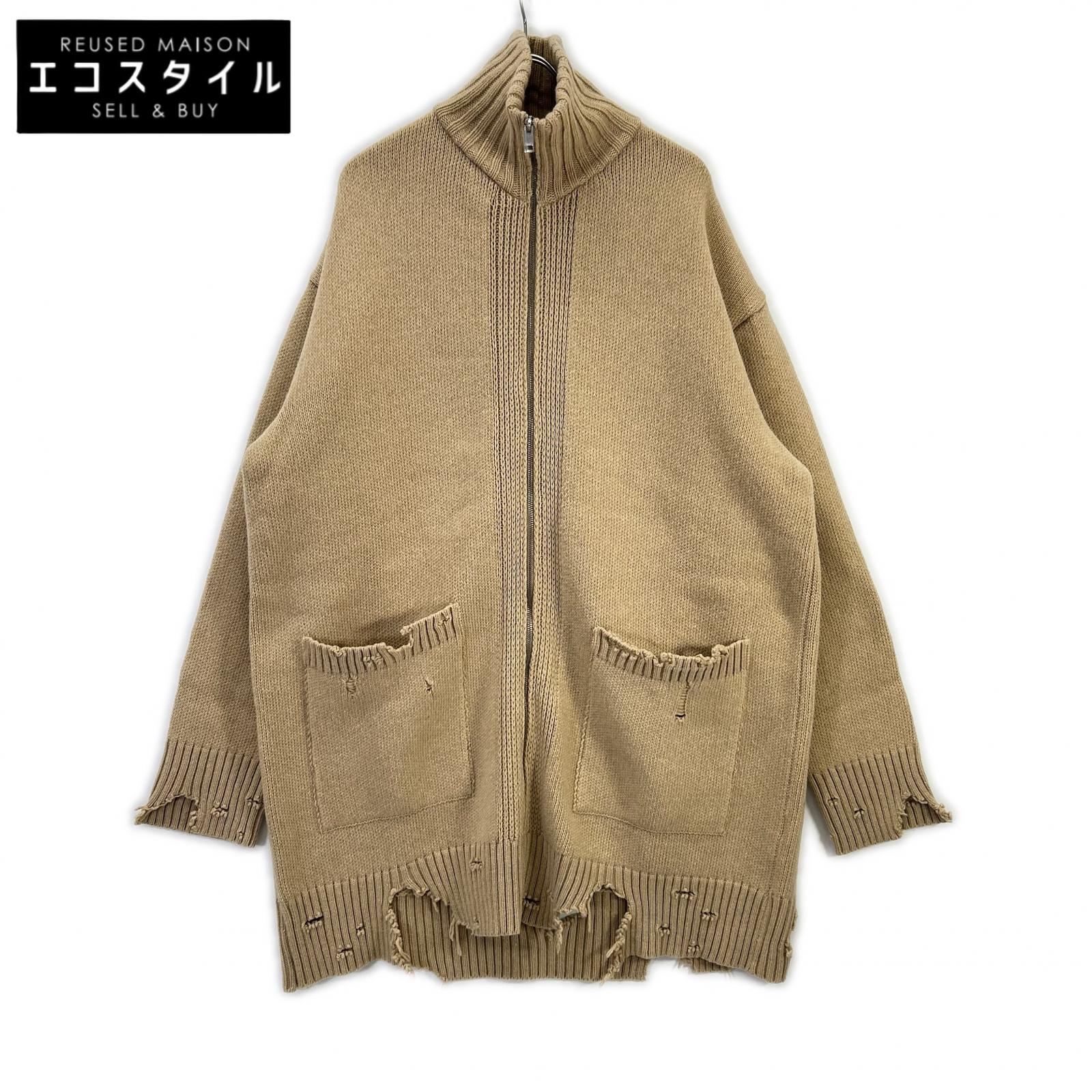 DIESEL ディーゼル キャメル ウール USED加工 ジップ ロングニット トップス