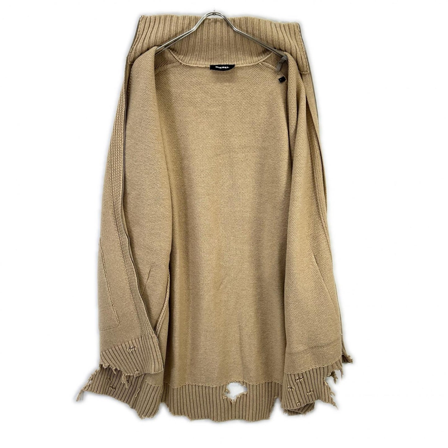 DIESEL ディーゼル キャメル ウール USED加工 ジップ ロングニット トップス