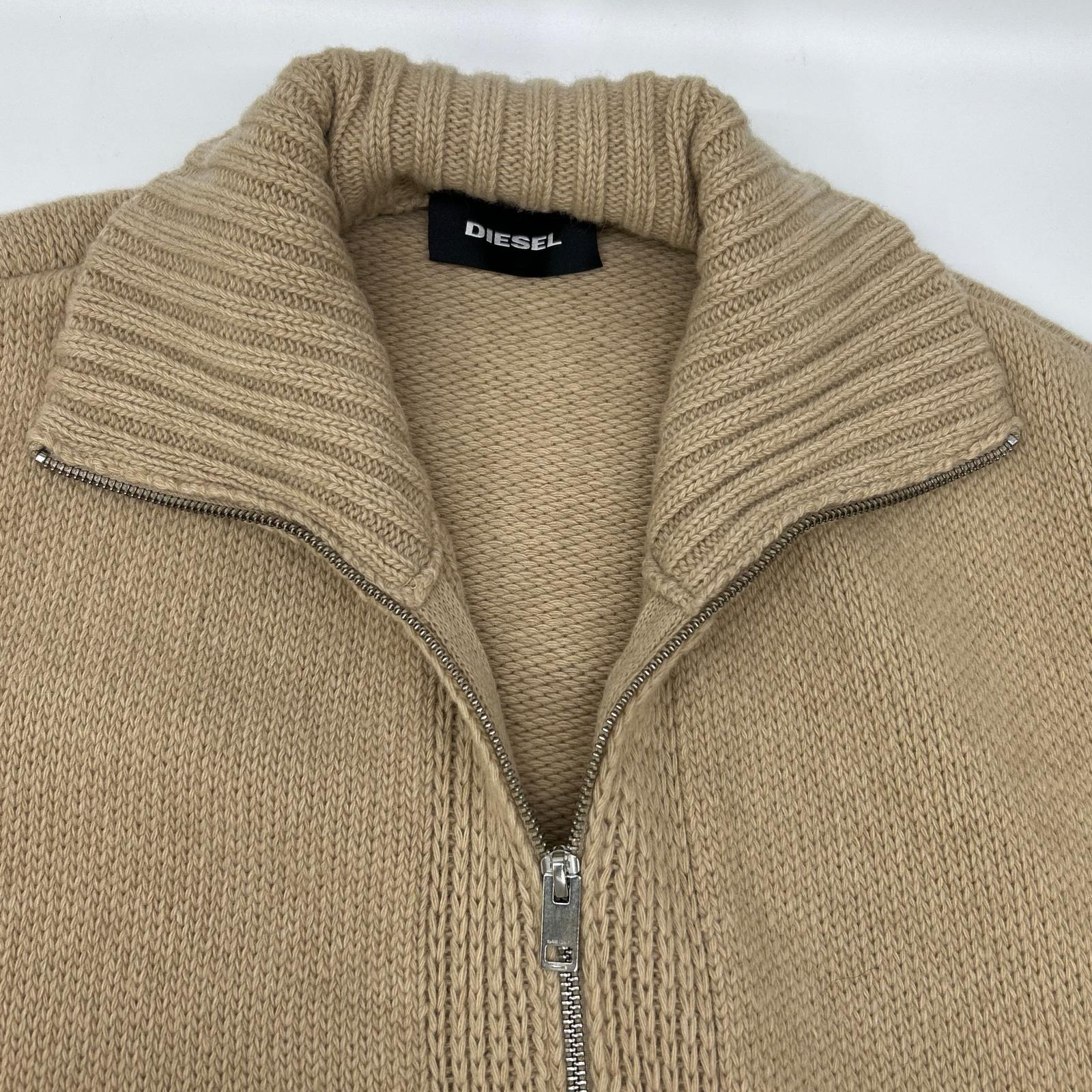 DIESEL ディーゼル キャメル ウール USED加工 ジップ ロングニット トップス