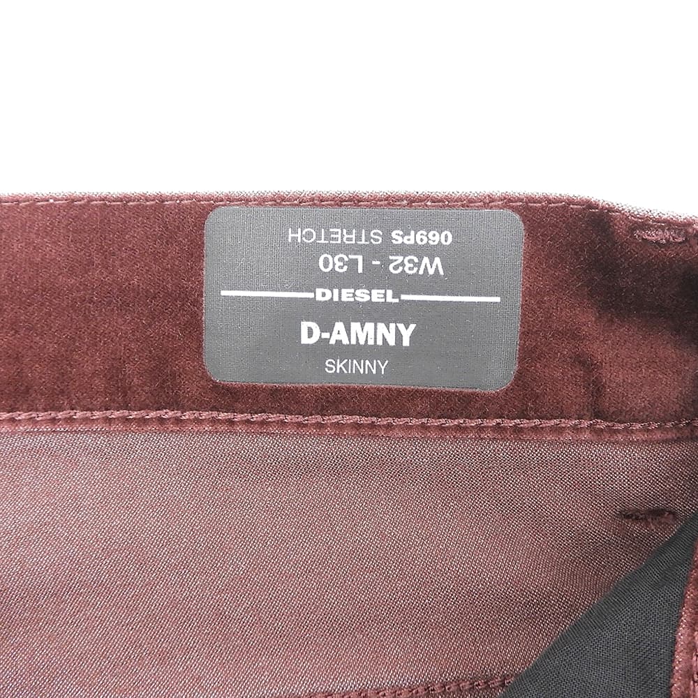 DIESEL ディーゼル 美品 D-AMNY ベルベット スキニー パンツ ボトムス メンズ ボルドー W32-L30 ボトムス