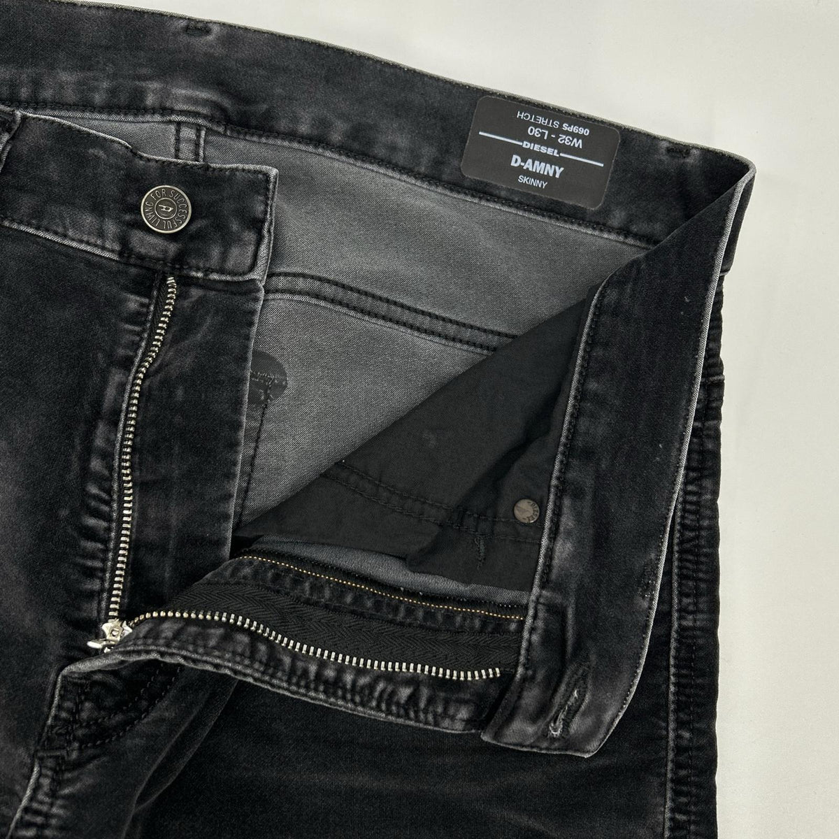 DIESEL D-AMNY black velvet skinny pants, bottoms