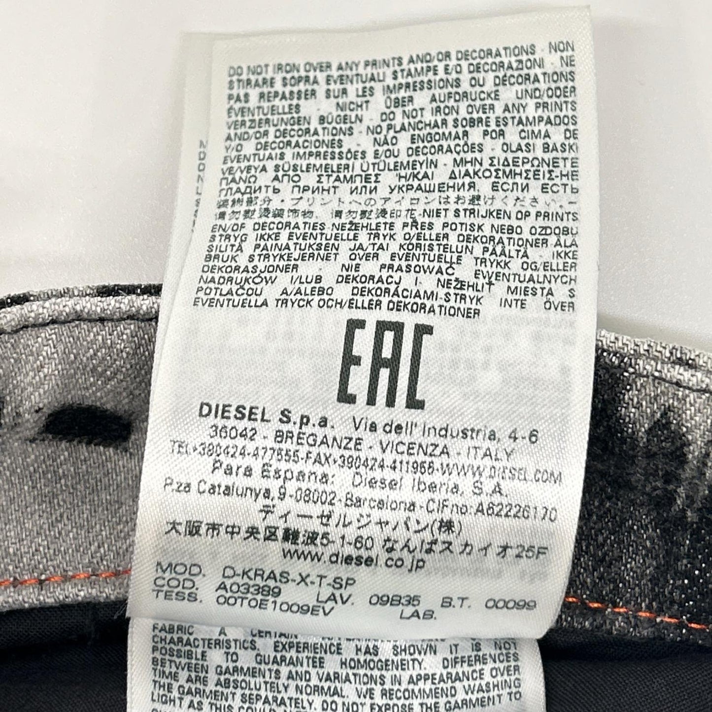 DIESEL ディーゼル ブラック×グレー D-KRAS スリムフィット デニム ボトムス