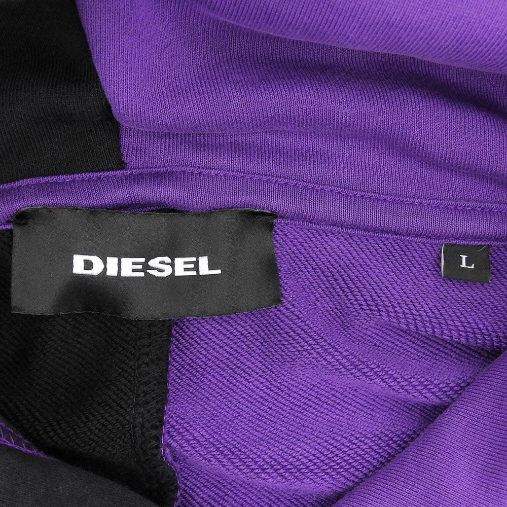 DIESEL ディーゼル 美品 S-UMMER-SPLI コットン パーカー トップス メンズ ブラック×パープル L トップス