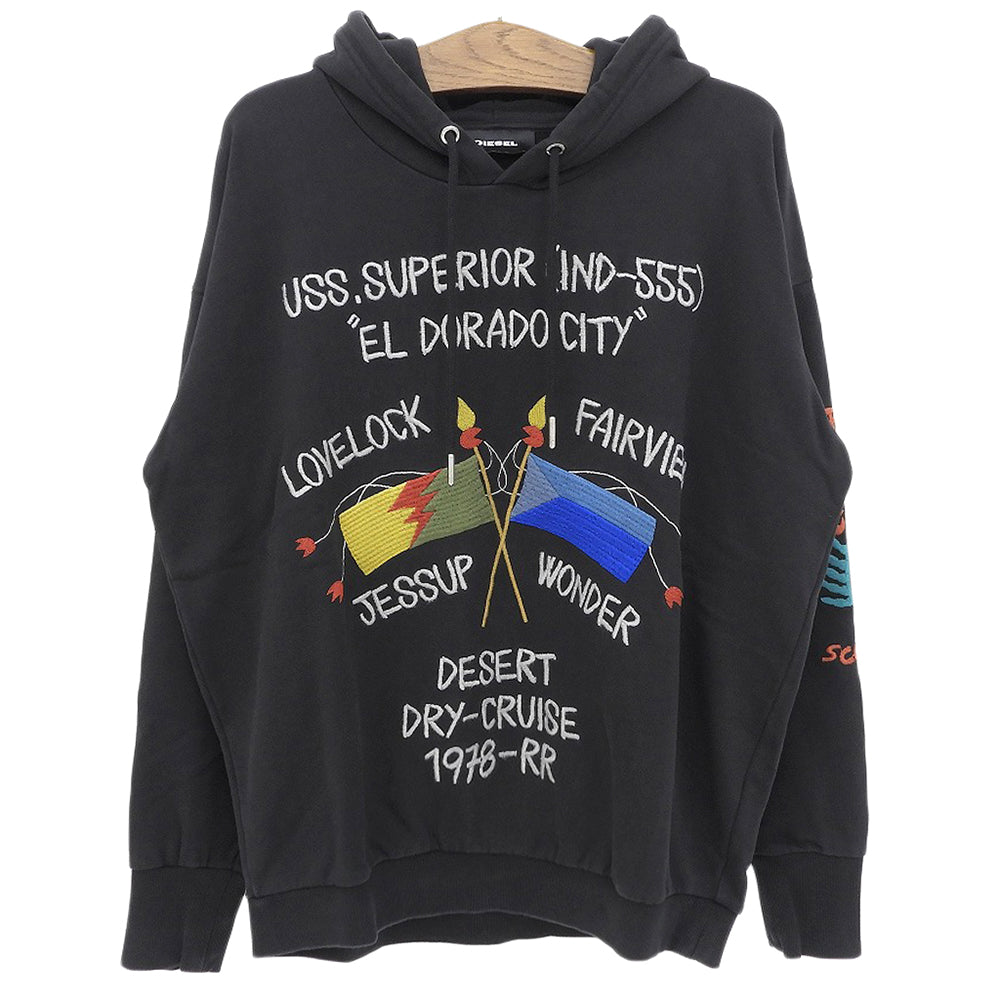 DIESEL ディーゼル 美品 Mirages 刺繍ロゴ スウェット プルオーバー パーカ トップス メンズ ブラック L 18SS トップス