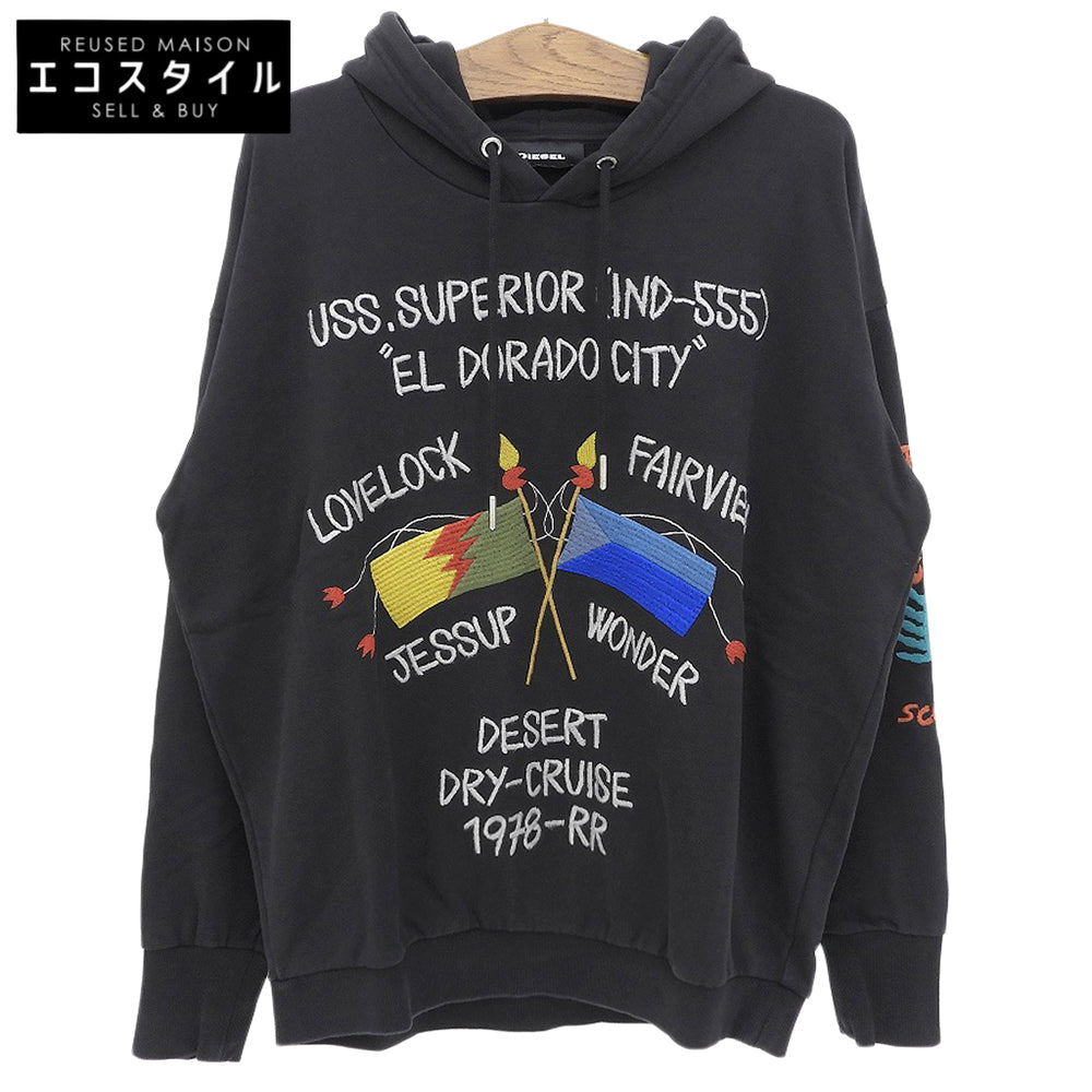 DIESEL ディーゼル 美品 Mirages 刺繍ロゴ スウェット プルオーバー パーカ トップス メンズ ブラック L 18SS トップス