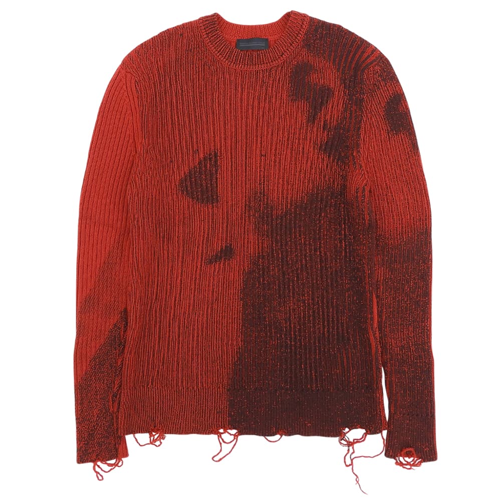 DIESEL BlackGold ディーゼルブラックゴールド 美品 K-GANDERT ダメージ加工 ニット トップス メンズ レッド×ブラック XXL トップス