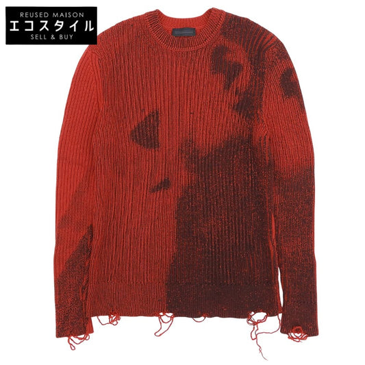 DIESEL BlackGold ディーゼルブラックゴールド 美品 K-GANDERT ダメージ加工 ニット トップス メンズ レッド×ブラック XXL トップス