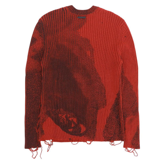 DIESEL BlackGold ディーゼルブラックゴールド 美品 K-GANDERT ダメージ加工 ニット トップス メンズ レッド×ブラック XXL トップス