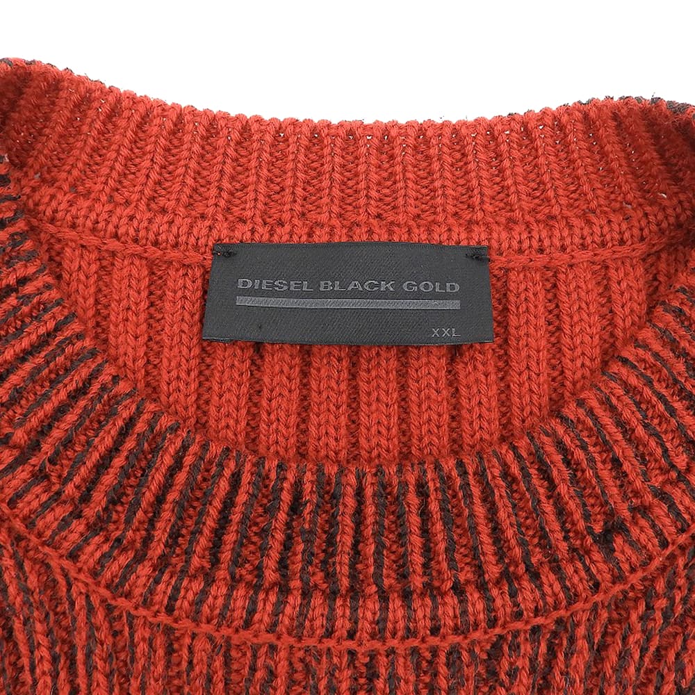 DIESEL BlackGold ディーゼルブラックゴールド 美品 K-GANDERT ダメージ加工 ニット トップス メンズ レッド×ブラック XXL トップス