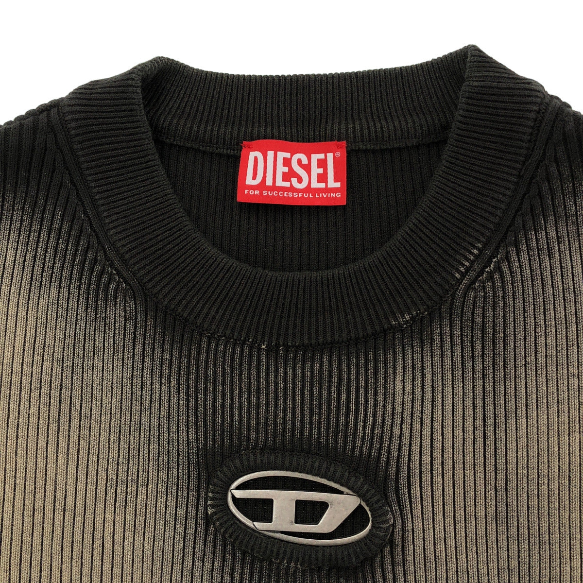 DIESEL Beige × gray K-DARIN Oval D ribbed top, top